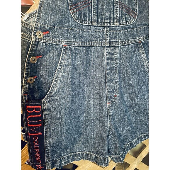 Vintage BUM Equipment Embroidered Blue Denim Shortalls Women's M 90's Y2K - Picture 3 of 10